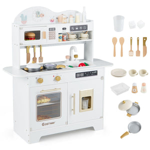 Kids Kitchen Playset with 17 Pcs Accessories and Oven Ice Maker and Stove