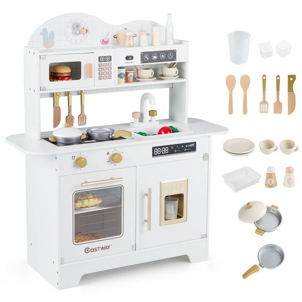 Kids Kitchen Playset with 17 Pcs Accessories and Oven Ice Maker and Stove