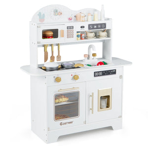Kids Kitchen Playset with 17 Pcs Accessories and Oven Ice Maker and Stove