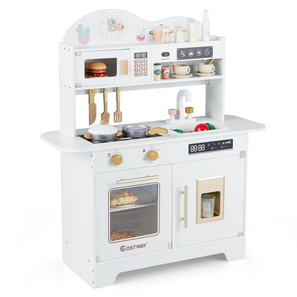 Kids Kitchen Playset with 17 Pcs Accessories and Oven Ice Maker and Stove