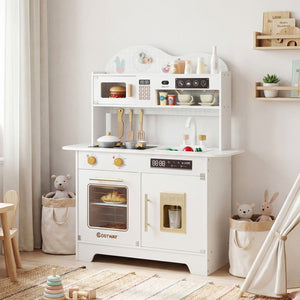 Kids Kitchen Playset with 17 Pcs Accessories and Oven Ice Maker and Stove