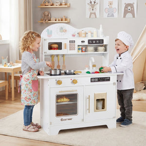 Kids Kitchen Playset with 17 Pcs Accessories and Oven Ice Maker and Stove
