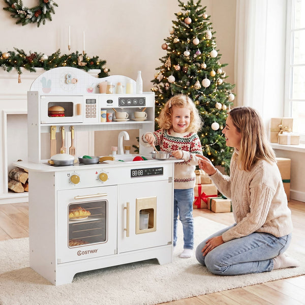 Kids Kitchen Playset with 17 Pcs Accessories and Oven Ice Maker and Stove