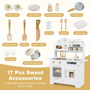 Kids Kitchen Playset with 17 Pcs Accessories and Oven Ice Maker and Stove