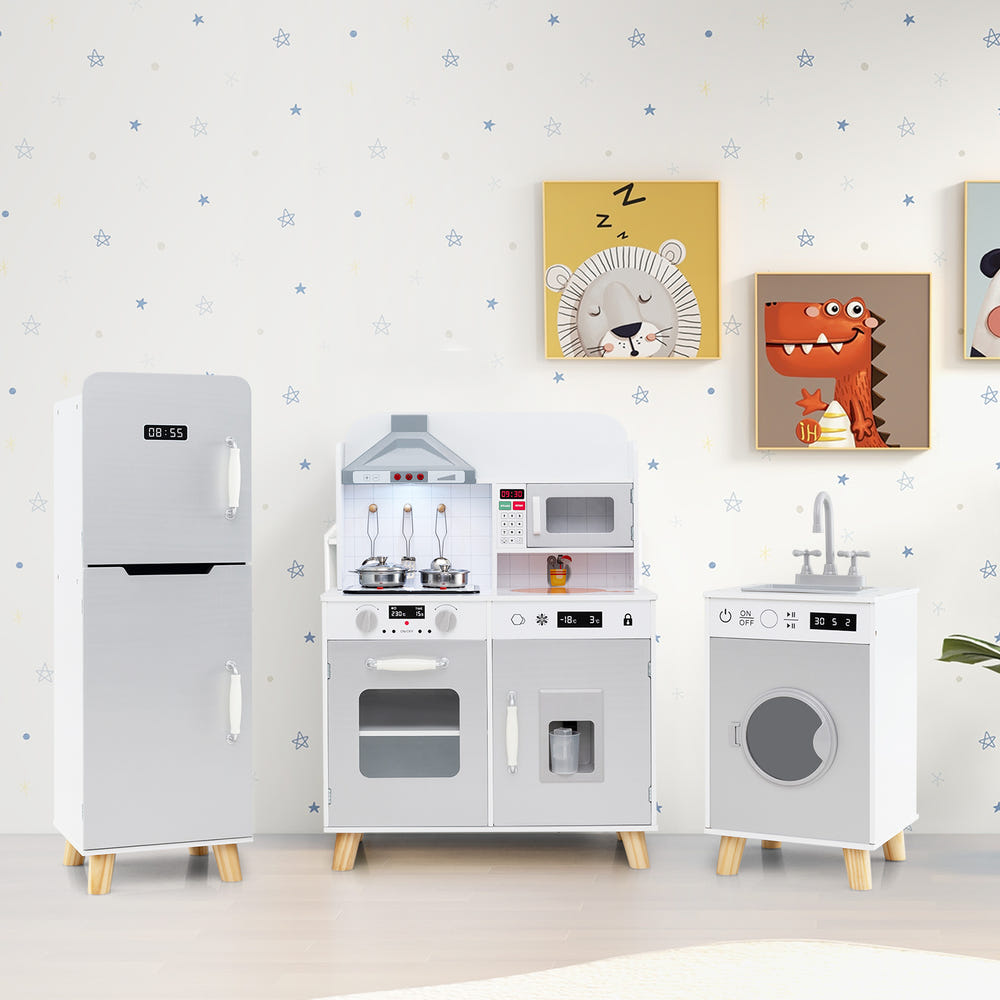 Kids Kitchen Playset 3-in-1 with Refrigerator and Washing Machine