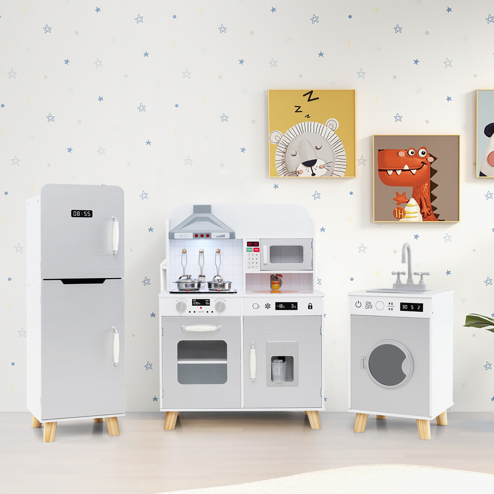 Kids Kitchen Playset 3-in-1 with Refrigerator and Washing Machine