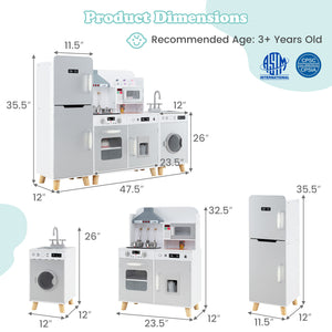 Kids Kitchen Playset 3-in-1 with Refrigerator and Washing Machine