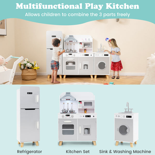 Kids Kitchen Playset 3-in-1 with Refrigerator and Washing Machine