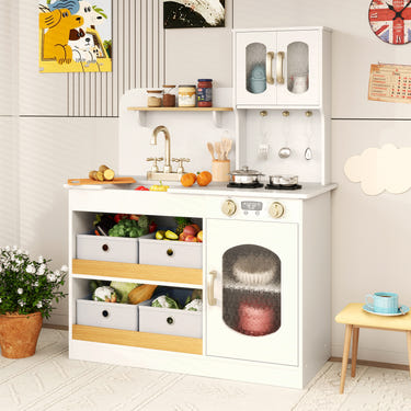 Kids Kitchen Playset with Cooking Accessories and Toy Cuttable Veggies