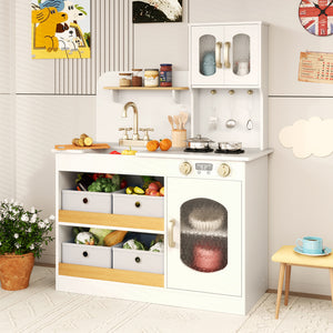 Kids Kitchen Playset with Cooking Accessories and Toy Cuttable Veggies