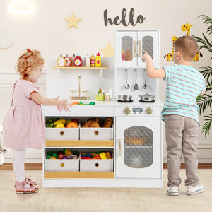 Kids Kitchen Playset with Cooking Accessories and Toy Cuttable Veggies