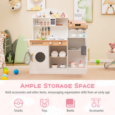 Kids Kitchen Set Wooden with Coffee Makers and Accessories