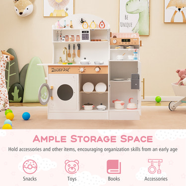 Kids Kitchen Set Wooden with Coffee Makers and Accessories