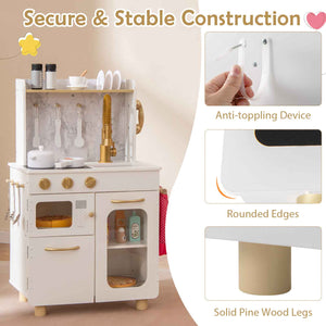 Kids Kitchen Set Pretend Play Kitchen with Stoves Faucet Sink Telephone Microwave and Oven-White