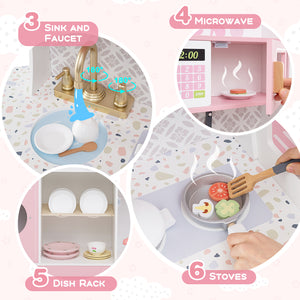 Kids Kitchen Set Wooden with Coffee Makers and Accessories