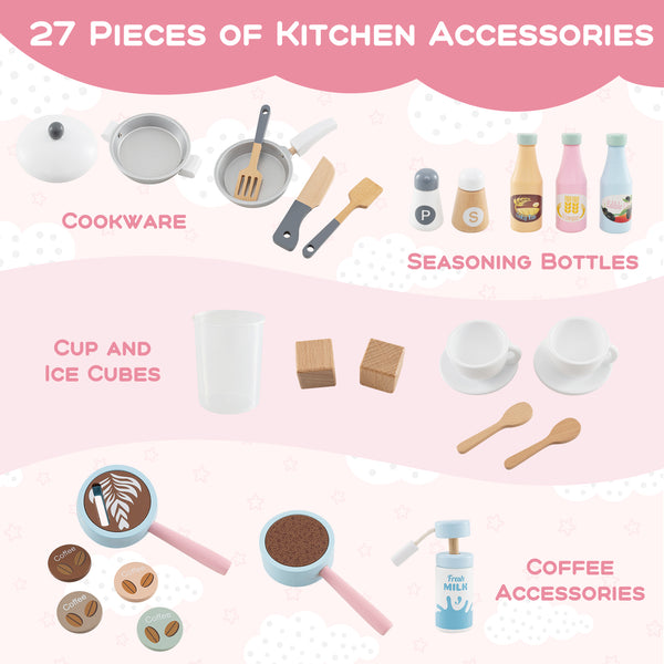 Kids Kitchen Set Wooden with Coffee Makers and Accessories