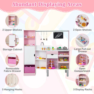 2-in-1 Double-sided Kids Kitchen and Market with Realistic Light and Sound