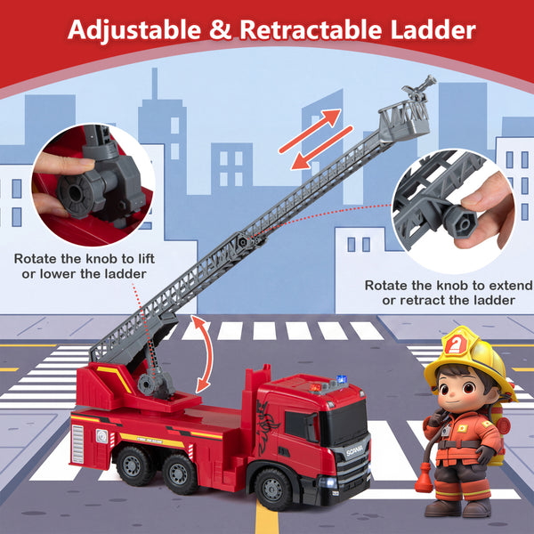 Kids Large Fire Truck Toy with Extendable Ladder Licensed Scania-Red