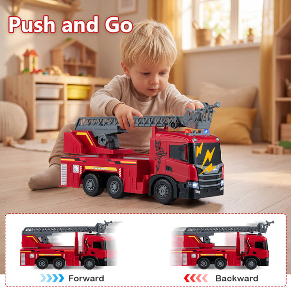 Kids Large Fire Truck Toy with Extendable Ladder Licensed Scania-Red