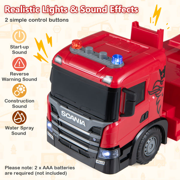 Kids Large Fire Truck Toy with Extendable Ladder Licensed Scania-Red
