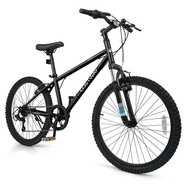 Kids Mountain Bike 20 24 Inch Child Bicycle for Boys Girls Aged 8+ Years Old Black