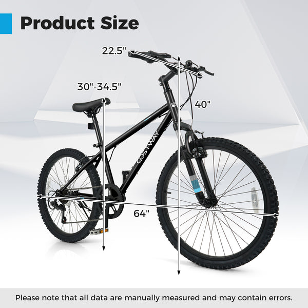 Kids Mountain Bike 20 24 Inch Child Bicycle for Boys Girls Aged 8+ Years Old Black