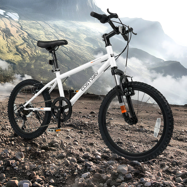 Kids Mountain Bike 20 24 Inch Child Bicycle for Boys Girls Aged 8+ Years Old White