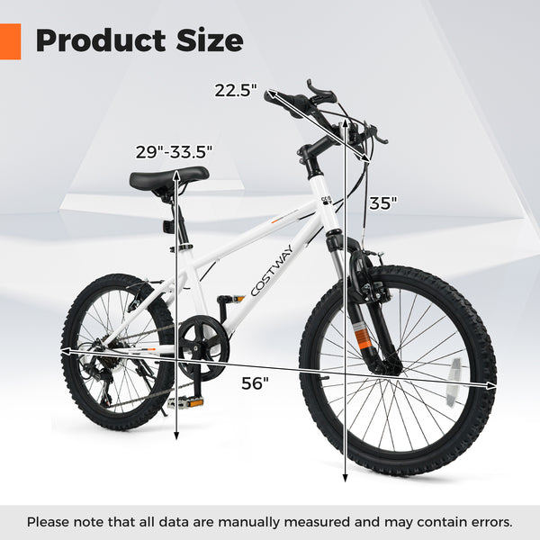 Kids Mountain Bike 20 24 Inch Child Bicycle for Boys Girls Aged 8+ Years Old White