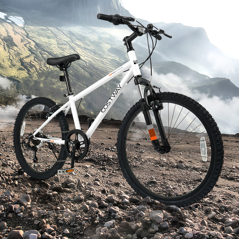Kids Mountain Bike 20 24 Inch Child Bicycle for Boys Girls Aged 8+ Years Old White