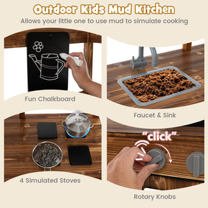 Kid's Mud Kitchen Outdoor Solid Wood Mud Kitchen with Canopy