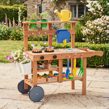 Kids Mud Kitchen with Water Tank and Sink and 15 Accessories for Ages 3+-Natural