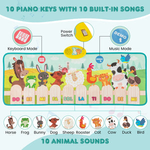 Kids Musical Mat Indoor Outdoor Animal Farm Piano - Weather-Resistant