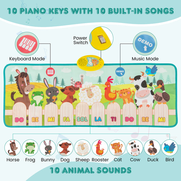 Kids Musical Mat Indoor Outdoor Animal Farm Piano - Weather-Resistant