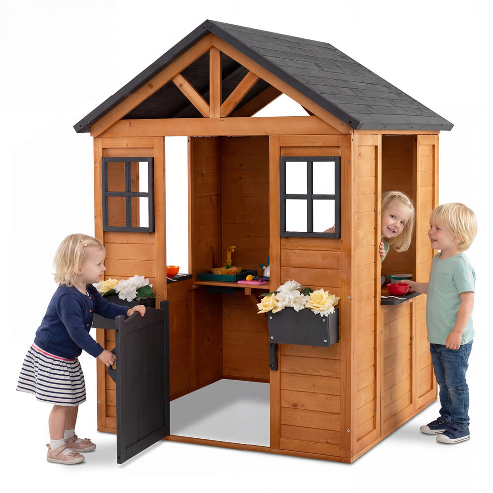 Kids Outdoor Playhouse with Sink Spruce Wooden Cottage with Half Door