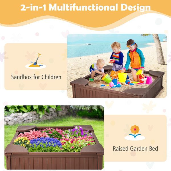 Kids Outdoor Sandbox with Oxford Cover and 4 Corner Seats