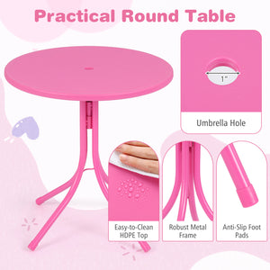 Kids Outdoor Table and Chair Set with 2 Folding Chairs and Height Adjustable Umbrella