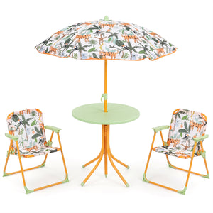 Kids Outdoor Table and Chair Set with 2 Folding Chairs and Height Adjustable Umbrella