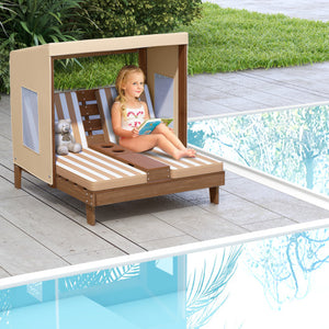 Kids Patio Lounge Chair with Cup Holders and Awning