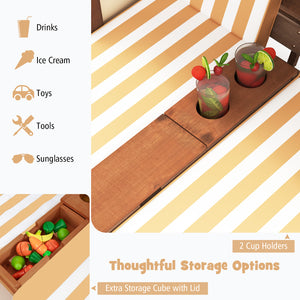 Kids patio lounge chair with cup holders and awning, perfect for outdoor play and relaxation. Angle view 24.