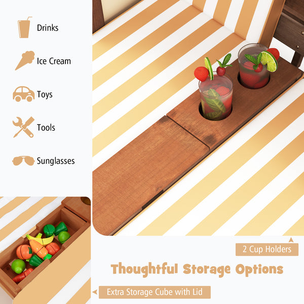 Kids patio lounge chair with cup holders and awning, perfect for outdoor play and relaxation. Angle view 24.