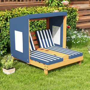 Kids Patio Lounge Chair with Cup Holders and Awning