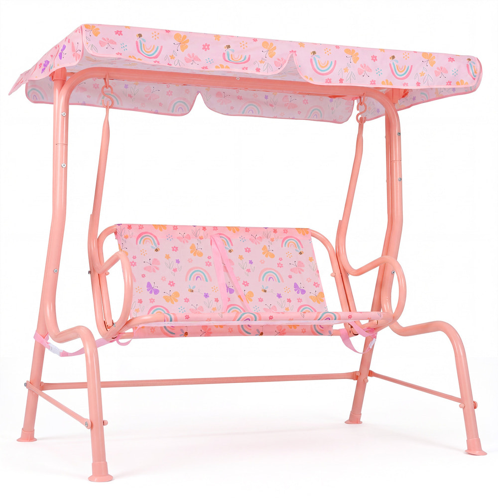 Kids Patio Swing 2-Seater Outdoor Porch Swing Lounge Chair with Adjustable Canopy