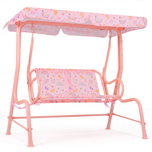 Kids Patio Swing 2-Seater Outdoor Porch Swing Lounge Chair with Adjustable Canopy