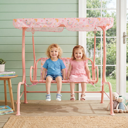 Kids Patio Swing 2-Seater Outdoor Porch Swing Lounge Chair with Adjustable Canopy