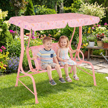 Kids Patio Swing 2-Seater Outdoor Porch Swing Lounge Chair with Adjustable Canopy