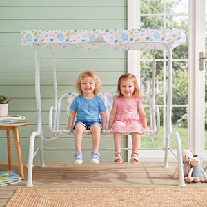 Kids Patio Swing 2-Seater Outdoor Porch Swing Lounge Chair with Adjustable Canopy
