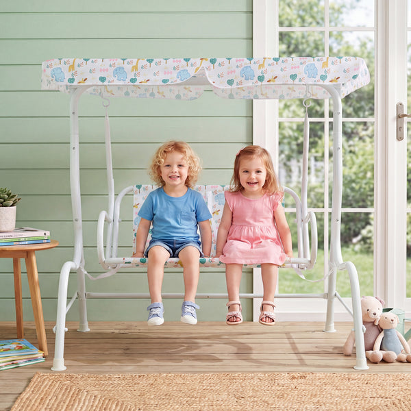 Kids Patio Swing 2-Seater Outdoor Porch Swing Lounge Chair with Adjustable Canopy