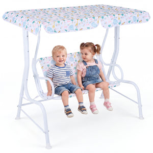 Kids Patio Swing 2-Seater Outdoor Porch Swing Lounge Chair with Adjustable Canopy