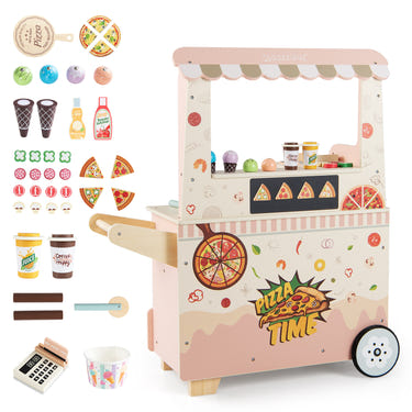 Kids Pizza Food Truck Wooden Pretend Play Snack Cart with Oven