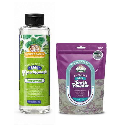 Garner's Garden Kid's Mouthwash and Tooth Powder Package Natural Fluoride Free